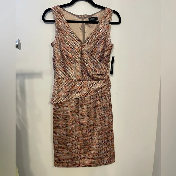 Tahari Arthur S Levine | Patterned Faux Wrap Pleat Sleeveless Sheath Dress 2 - Picture 1 of 9